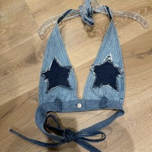 American Vintage Denim Halter Top with Star Detailing
